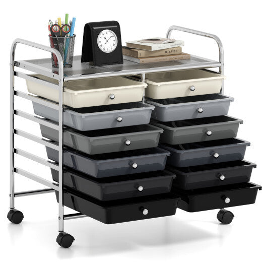 Costway 12 Drawers Rolling Storage Cart for Home and Office-Gradient Grey LuxuryLifeWay Online Store