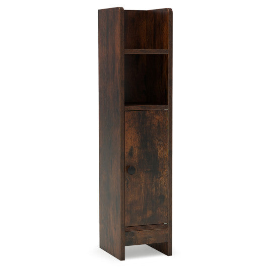 Costway Bathroom Slim Cabinet Corner with Door and Adjustable Shelf-Rustic Brown
