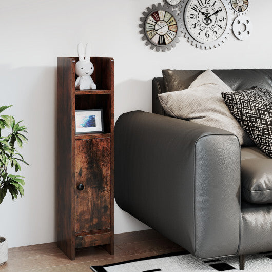 Costway Bathroom Slim Cabinet Corner with Door and Adjustable Shelf-Rustic Brown