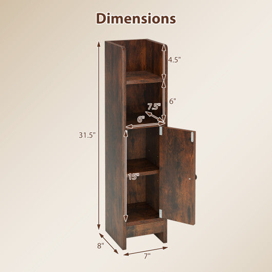 Costway Bathroom Slim Cabinet Corner with Door and Adjustable Shelf-Rustic Brown