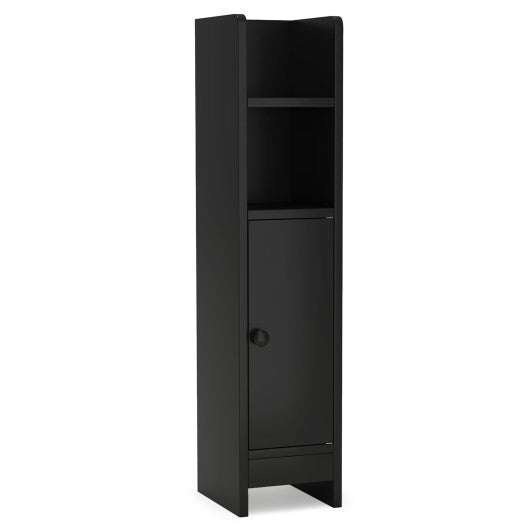 Costway Bathroom Slim Cabinet Corner with Door and Adjustable Shelf-Black