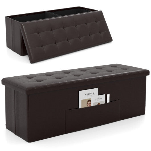 Costway 43 Inches Folding Storage Ottoman Bench Foot Rest Stool End of Bed Bench Brown LuxuryLifeWay Online Store