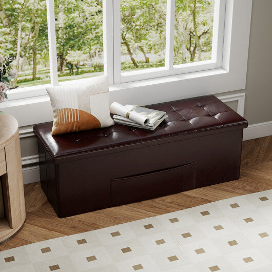 Costway 43 Inches Folding Storage Ottoman Bench Foot Rest Stool End of Bed Bench Brown LuxuryLifeWay Online Store