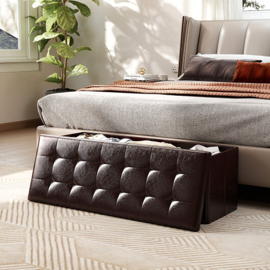 Costway 43 Inches Folding Storage Ottoman Bench Foot Rest Stool End of Bed Bench Brown LuxuryLifeWay Online Store