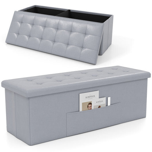Costway 43 Inches Folding Storage Ottoman Bench Foot Rest Stool End of Bed Bench Gray LuxuryLifeWay Online Store