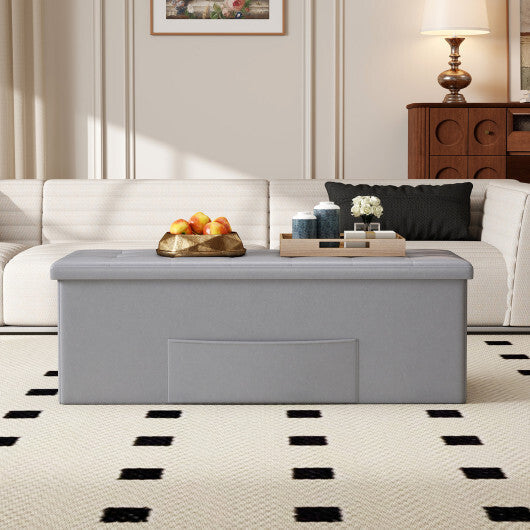 Costway 43 Inches Folding Storage Ottoman Bench Foot Rest Stool End of Bed Bench Gray LuxuryLifeWay Online Store
