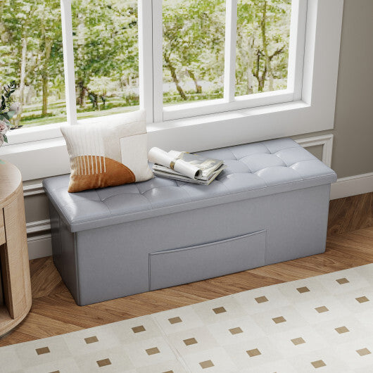 Costway 43 Inches Folding Storage Ottoman Bench Foot Rest Stool End of Bed Bench Gray LuxuryLifeWay Online Store