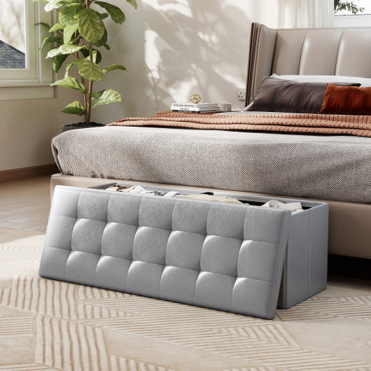 Costway 43 Inches Folding Storage Ottoman Bench Foot Rest Stool End of Bed Bench Gray LuxuryLifeWay Online Store