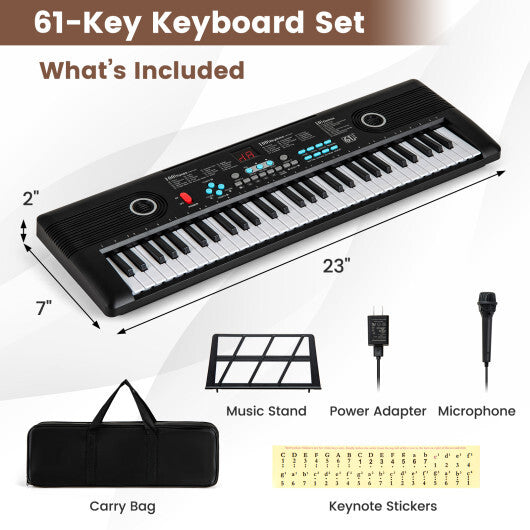 Costway 61 Key Electric Portable Digital Keyboard Piano for Beginner Black LuxuryLifeWay Online Store