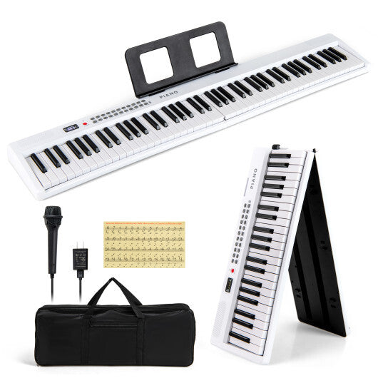 Costway 88 Key Foldable Electric Keyboard Piano with Wireless MIDI and Dual Speakers White LuxuryLifeWay Online Store