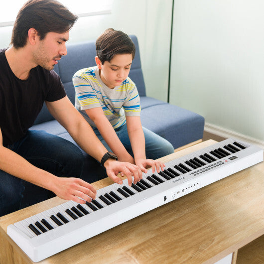Costway 88 Key Foldable Electric Keyboard Piano with Wireless MIDI and Dual Speakers White LuxuryLifeWay Online Store