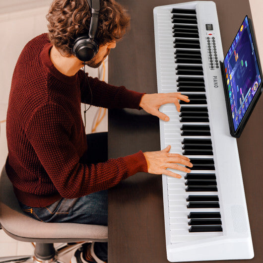 Costway 88 Key Foldable Electric Keyboard Piano with Wireless MIDI and Dual Speakers White LuxuryLifeWay Online Store