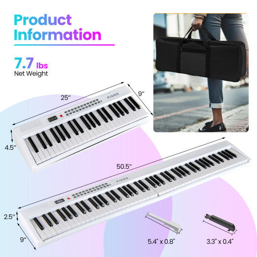 Costway 88 Key Foldable Electric Keyboard Piano with Wireless MIDI and Dual Speakers White LuxuryLifeWay Online Store