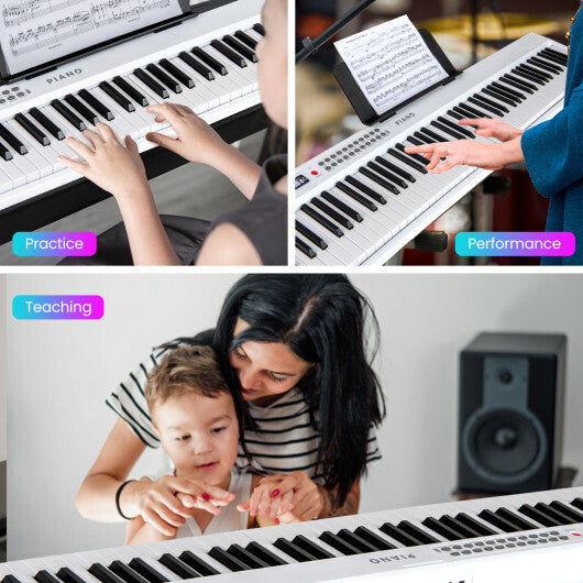 Costway 88 Key Foldable Electric Keyboard Piano with Wireless MIDI and Dual Speakers White LuxuryLifeWay Online Store
