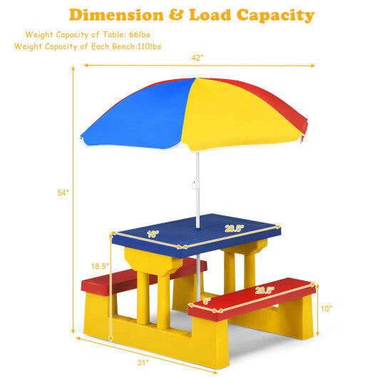 Costway Kids Picnic Table Set with Removable Umbrella Indoor Outdoor Garden Patio