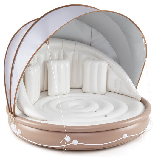 Costway Inflatable Canopy Island Tanning Pool Lounger Float with Retractable Canopy LuxuryLifeWay Online Store