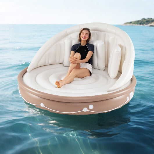 Costway Inflatable Canopy Island Tanning Pool Lounger Float with Retractable Canopy LuxuryLifeWay Online Store