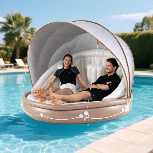 Costway Inflatable Canopy Island Tanning Pool Lounger Float with Retractable Canopy LuxuryLifeWay Online Store