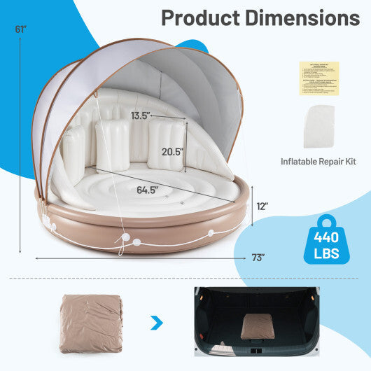 Costway Inflatable Canopy Island Tanning Pool Lounger Float with Retractable Canopy LuxuryLifeWay Online Store