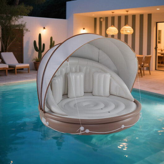 Costway Inflatable Canopy Island Tanning Pool Lounger Float with Retractable Canopy LuxuryLifeWay Online Store