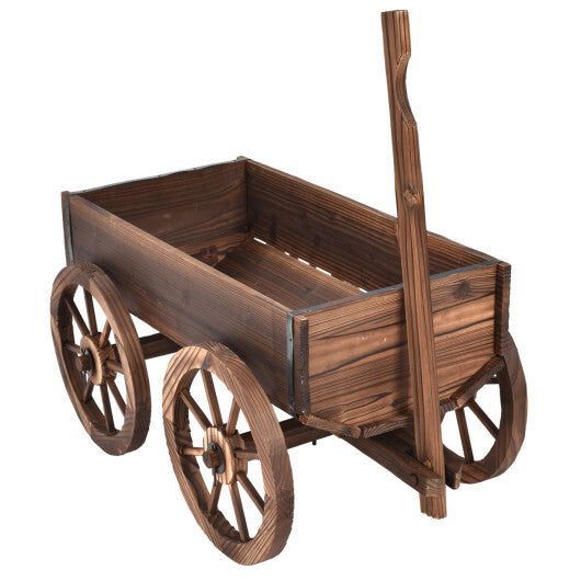Costway Wood Wagon Planter Pot Stand with Wheels LuxuryLifeWay Online Store