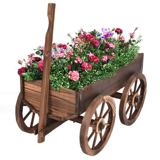 Costway Wood Wagon Planter Pot Stand with Wheels LuxuryLifeWay Online Store