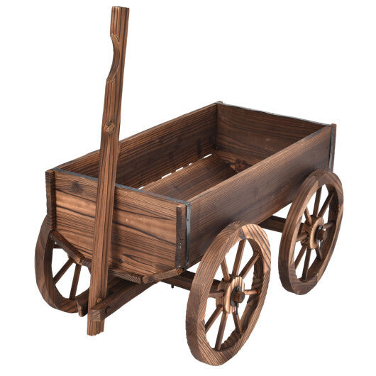 Costway Wood Wagon Planter Pot Stand with Wheels LuxuryLifeWay Online Store