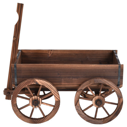 Costway Wood Wagon Planter Pot Stand with Wheels LuxuryLifeWay Online Store