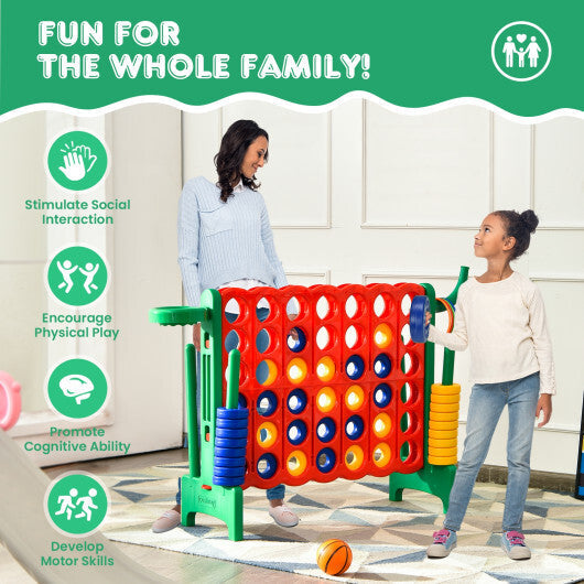Costway 4-in-A Row Giant Game Set w/Basketball Hoop for Family Red LuxuryLifeWay Online Store