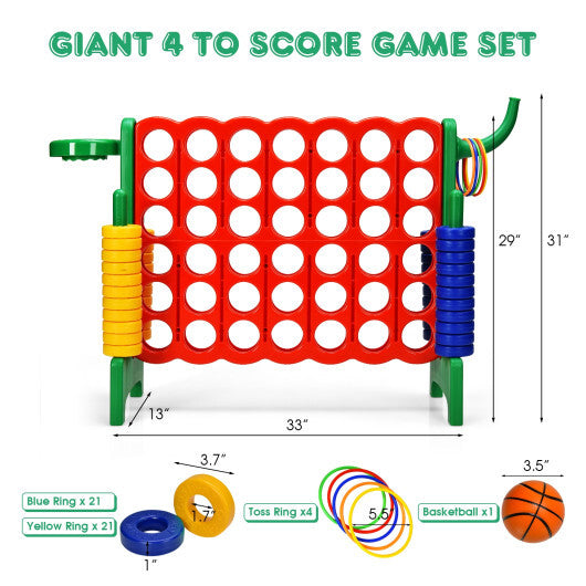 Costway 4-in-A Row Giant Game Set w/Basketball Hoop for Family Red LuxuryLifeWay Online Store