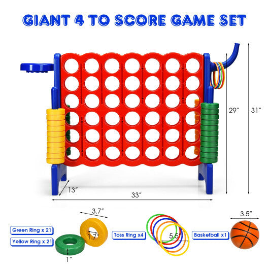 Costway 4-in-A Row Giant Game Set w/Basketball Hoop for Family Red LuxuryLifeWay Online Store
