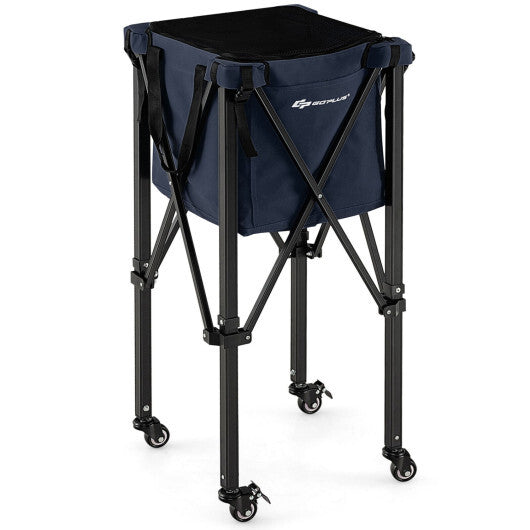 Costway Lightweight Foldable Tennis Ball Teaching Cart with Wheels and Removable Bag-Blue LuxuryLifeWay Online Store