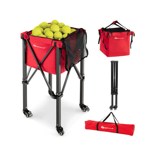 Costway Lightweight Foldable Tennis Ball Teaching Cart with Wheels and Removable Bag-Red LuxuryLifeWay Online Store
