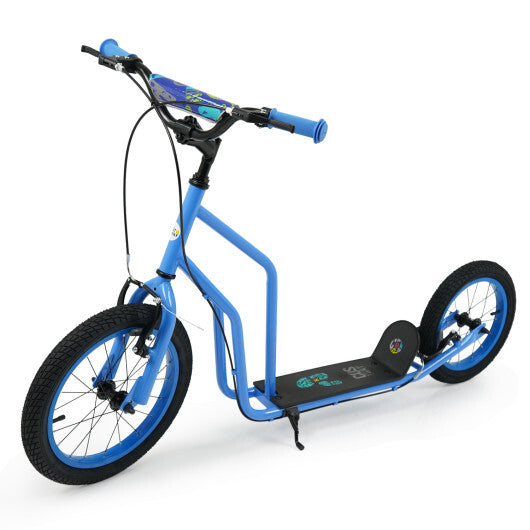 Costway Youth Scooter with Adjustable Handlebar and 16/14-Inch Inflatable Wheels for Age 8+ Years Old-Blue LuxuryLifeWay Online Store