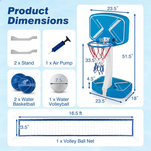 Costway 2-in-1 Pool Basketball Hoop and Pool Volleyball Net with Weighted Base LuxuryLifeWay Online Store