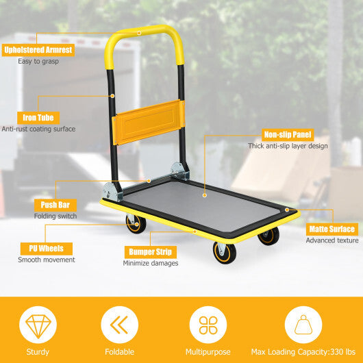 Costway 330lbs Folding Platform Cart Dolly Push Hand Truck Moving Warehouse Foldable LuxuryLifeWay Online Store