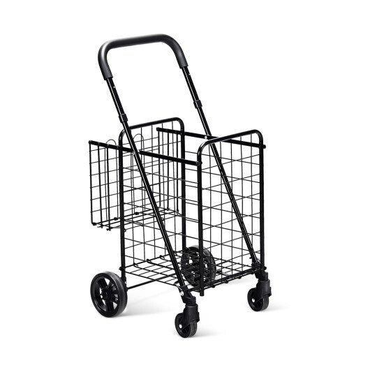 Costway Folding Shopping Cart Jumbo Basket Rolling Utility Trolley Adjustable Handle LuxuryLifeWay Online Store