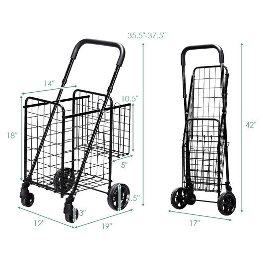 Costway Folding Shopping Cart Jumbo Basket Rolling Utility Trolley Adjustable Handle LuxuryLifeWay Online Store