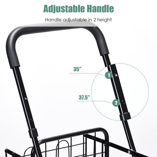 Costway Folding Shopping Cart Jumbo Basket Rolling Utility Trolley Adjustable Handle LuxuryLifeWay Online Store
