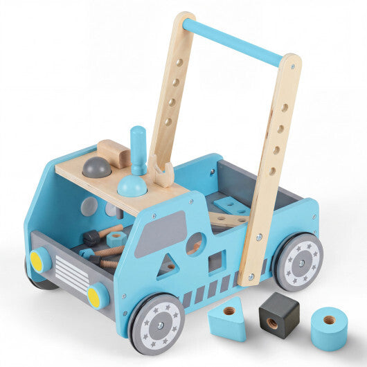 Costway 2-in-1 Wooden Baby Walker with Adjustable Speed and Bottom Storage-Blue LuxuryLifeWay Online Store
