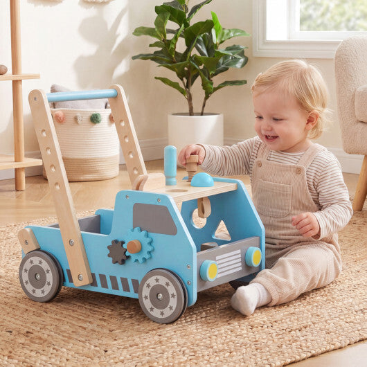 Costway 2-in-1 Wooden Baby Walker with Adjustable Speed and Bottom Storage-Blue LuxuryLifeWay Online Store