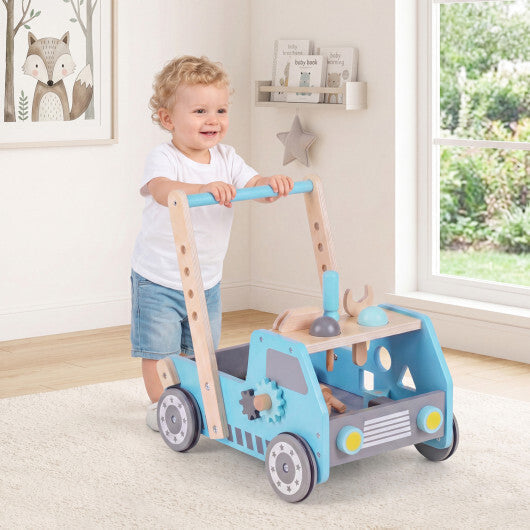 Costway 2-in-1 Wooden Baby Walker with Adjustable Speed and Bottom Storage-Blue LuxuryLifeWay Online Store