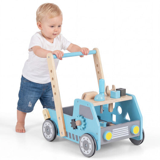 Costway 2-in-1 Wooden Baby Walker with Adjustable Speed and Bottom Storage-Blue LuxuryLifeWay Online Store