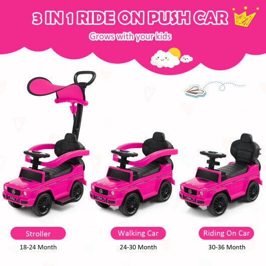 Costway 3-In-1 Ride on Push Car Mercedes Benz G350 Stroller Sliding Car with Canopy-Pink LuxuryLifeWay Online Store