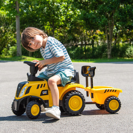 Costway Kids Ride on Tractor Licensed Caterpillar with Detachable Trailer No Power Yellow LuxuryLifeWay Online Store