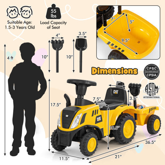 Costway Kids Ride on Tractor Licensed Caterpillar with Detachable Trailer No Power Yellow LuxuryLifeWay Online Store