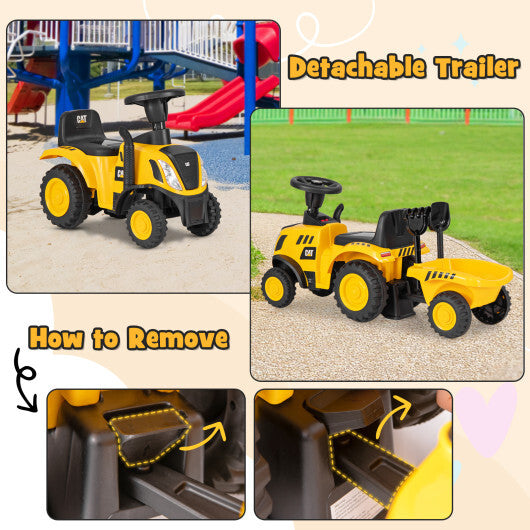 Costway Kids Ride on Tractor Licensed Caterpillar with Detachable Trailer No Power Yellow LuxuryLifeWay Online Store