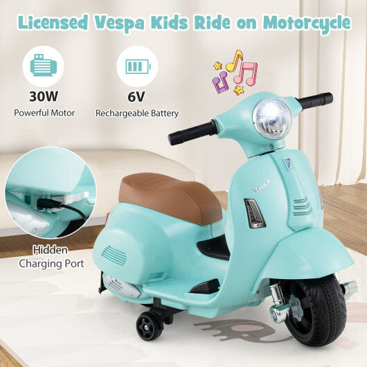 Costway Kids Ride on Motorcycle Licensed Vespa with LED Headlight and Horn Sound - Green LuxuryLifeWay Online Store