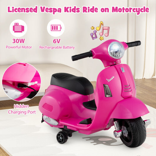 Costway Kids Ride on Motorcycle Licensed Vespa with LED Headlight and Horn Sound - Pink LuxuryLifeWay Online Store