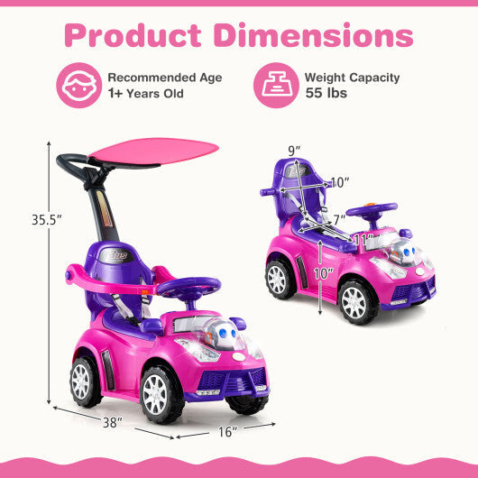 Costway 3-in-1 Push Car for Toddler Stroller Sliding Walking Car for Boys and Girls - Pink LuxuryLifeWay Online Store